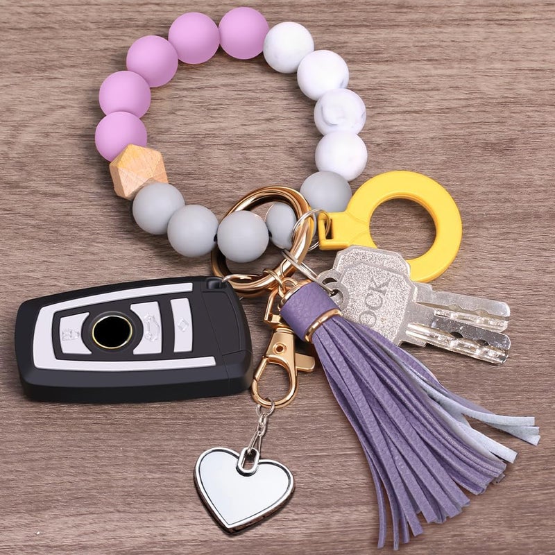 UpUDo Keychain Bracelet Wristlet, Silicone Beaded Key Ring Bracelet with Card Wallet, Elastic Keyring Bangle for Womens - Image 3